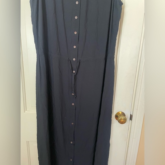 J. Jill Button Down Sleeveless MIDI Shift Dress Black W/Drawstring Waist XL Tall - Picture 7 of 9